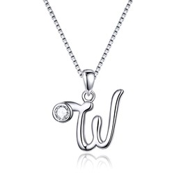 SIMPLGIRL Initial Necklace 925 Sterling Silver Cubic Zirconia Alphabet 26 A-Z Letter Necklaces for Women Girls, Sterling Silver, Cubic Zirconia