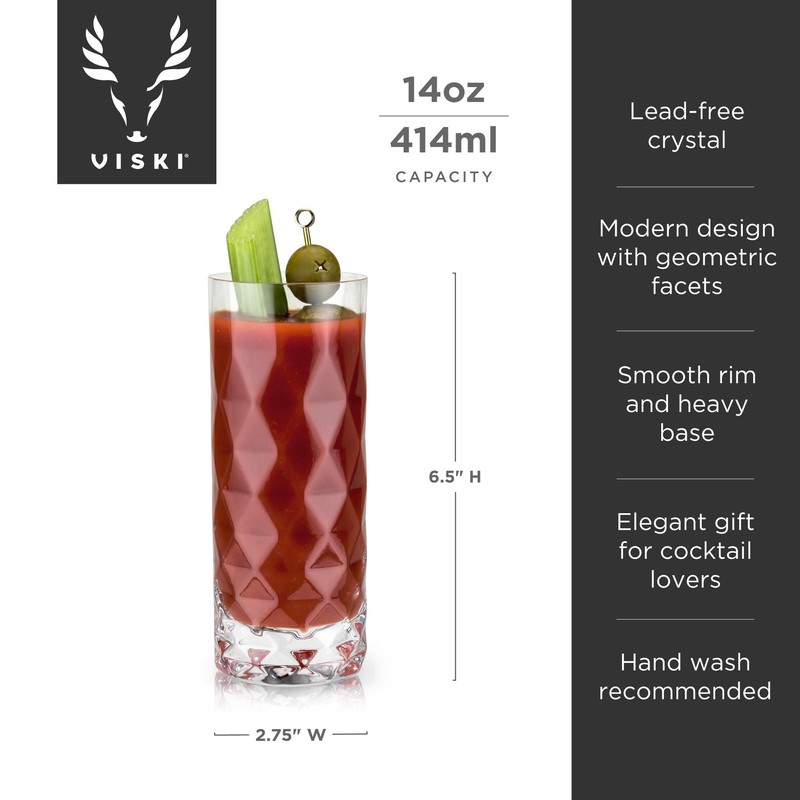 Viski Raye Gem Crystal Highball Tumblers Set of 2 -