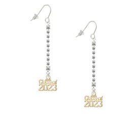 Delight Jewelry Goldtone Class of 2023 Silver-tone Long Sparkle Dangle French Earrings