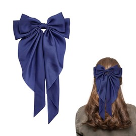 Royal Hair Bow Rose Bow Hair Clip for Women, Solid Color Bow Hair Clips with Long Ribbon, French Rose Bow Hair Clip Soft Satin Silky Hair Bows Cute Gifts for Women Girls