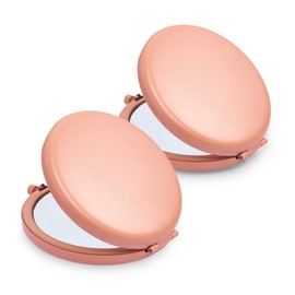 Compact Mirror for Purse, Metal Round Shell, Double-Sided 1X/2X Magnifying, Portable Travel Makeup Mirror, Mini Pocket Mirror, Coral, 2 Packs
