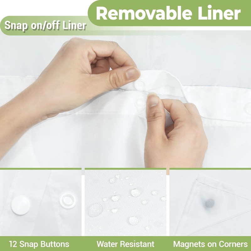 WONICY Extra Long No Hook Shower Curtain with Snap in