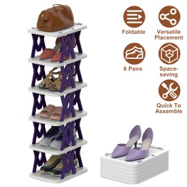 NewHome Small 6 Tier Narrow Vertical Shoe Rack Organizer for Front Door Bedroom Entryway