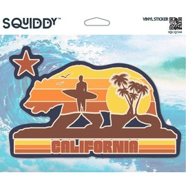 Squiddy California Bear Surfing Bear Retro - Vinyl Sticker Decal for Phone, Laptop, Water Bottle (3" Wide)