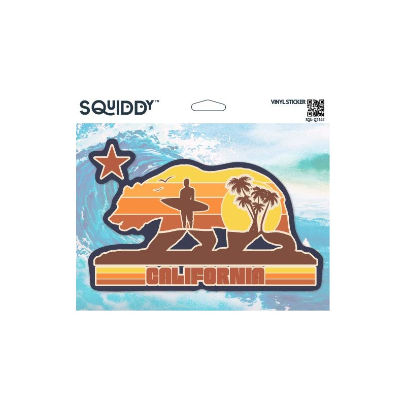 Squiddy California Bear Surfing Bear Retro - Vinyl Sticker Decal