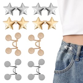 8 Set Pant Waist Tightener Star Buttons Pins for Loose Jeans Reusable Waist Cincher Clip Metal Star Tightener for Clothing Dresses Skirts No Sewing Decoration Accessories(Silver+Gold)