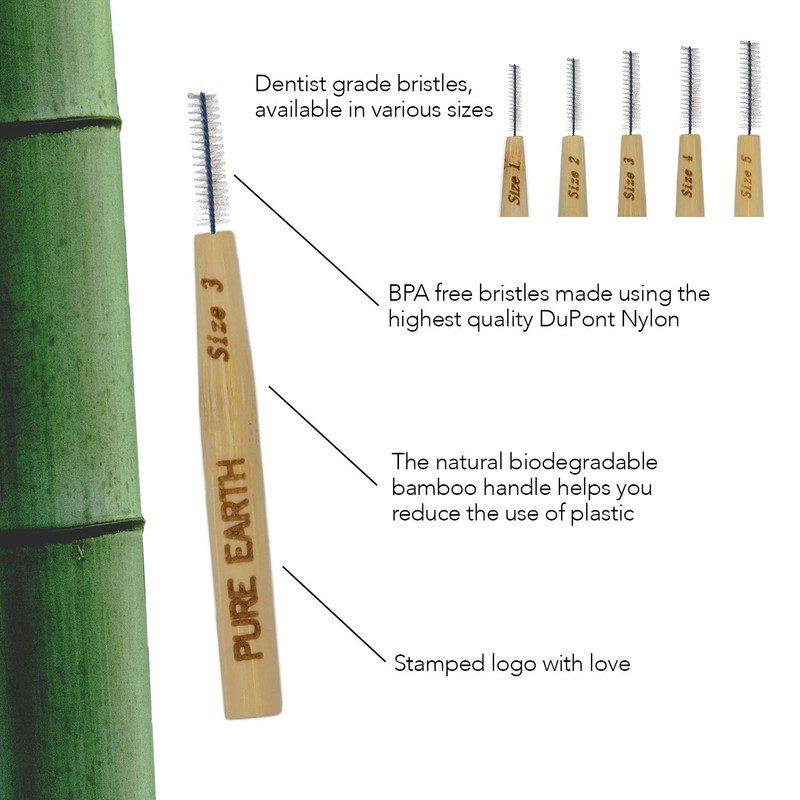 Pure Earth Essentials Bamboo Interdental Brushes - Biodegradable Interdental Brush
