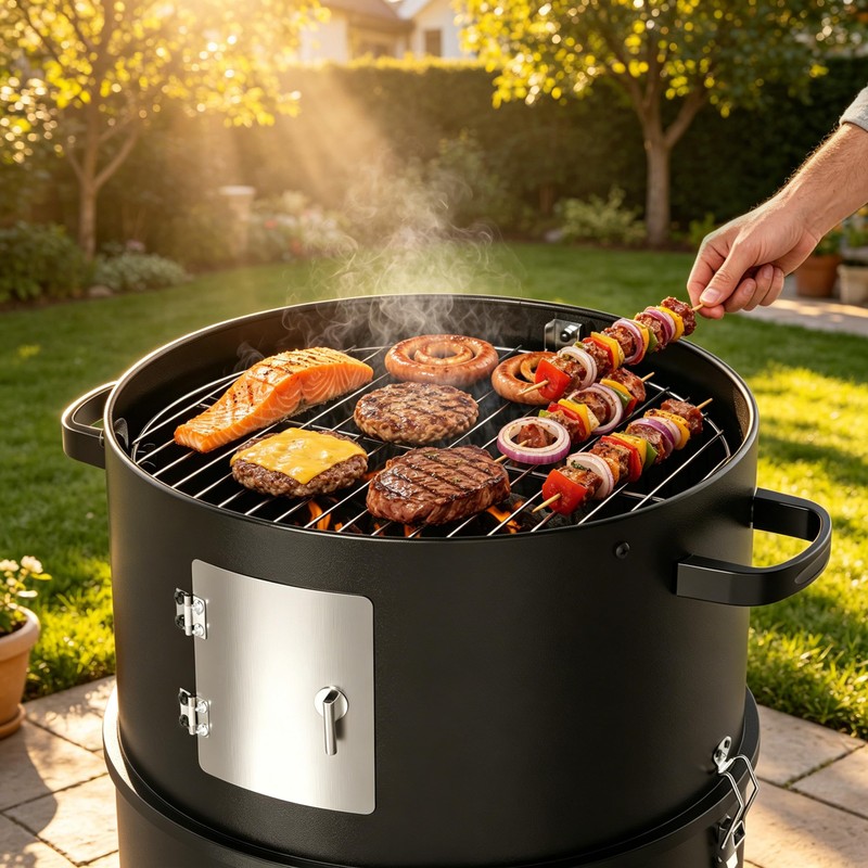 18 Inch Vertical Charcoal Smoker, 3-in-1 Heavy Duty