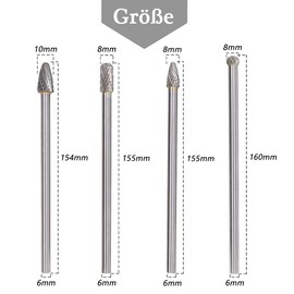 Mesee 4-Piece Head Tungsten Carbide, Carving Cutter Set, Tungsten Steel Cutter, Tungsten Carbide Engraving Cutter Set, for Grinder Drill DIY Woodworking Carving Metal Polishing - 150-160 mm