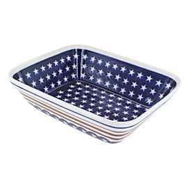 Blue Rose Polish Pottery Stars & Stripes Medium Deep Baker