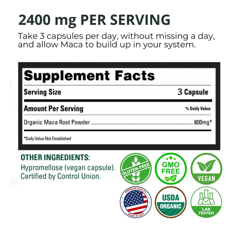 Peruvian Naturals Cápsulas Maca Orgánica 150 Píldoras