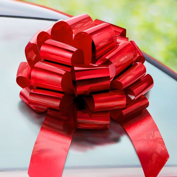 EcoEarth Big Red Car Bow (23 inch, Round), Decorative Bows for Giant Gifts, Birthday Bow for Car, Huge Bow for Presents, Christmas Bow