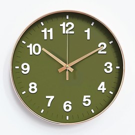 Nbdeal Analog Wall Clock, Continuous Second Hand, Quiet, 3D Letters, Diameter 11.8 inches (30 cm), Non-Radio Wave (Grass Green)