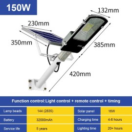 PFCTART 150W Commercial Solar Street Light Outdoor Dusk to Dawn Road Lamp +Pole+Remote