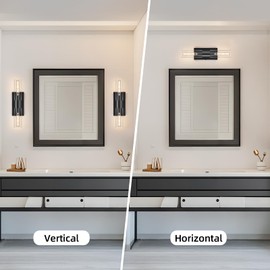 ZSMAIKU Black Wall Sconces Set of Two,Modern Bathroom Light Fixtures,2-Light Sconces Wall Lighting with Thickened Tempered Clear Glass,19 in Indoor Hardwired Wall Lights for Bedroom,Mirror, E26 Base