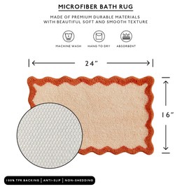 MONDAY MOOSE Bath Mat with Scalloped Wavy Ripple Design, Microfiber Absorbent Non Slip Tufted Rug for Floor, Shower or Kitchen (16x24 inch, Orange)