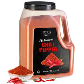 Fresh Finest Bulk Spices Commercial and Home Cooking 5 LB Chili Powder - Red Pepper Seasoning, Freshly Packed at the Source Non-GMO, Ground Red Chili Best for Stews, Meat Rubs, Salsa, and More - 5 LB