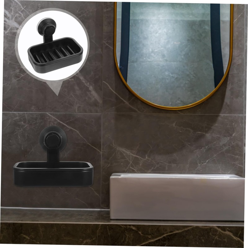 IWOWHERO Suction Cup Soap Dish Holder Black Suction for Shower