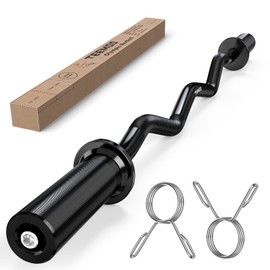 TEEMOO Olympic EZ Curl Barbell Bar, 47" Curl Bar with 2 Spring Collars,Curling bar for Weight Lifting, Squat, Hip Thrusts, Biceps, 500lb Weight Capacity, E-Coat Finish for 2 inch Weight Plates (Black)