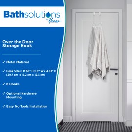 Kenney KN61581 Over the Door Hanging 8-Prong Storage Hook for Hanging Towels or Coats on the Back of the Door in Bathroom or Bedroom, White