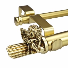 ILAISIHOME 1-1/8 Inch Diameter Brushed Gold Curtain Rods with Cherub Finial, 36-72'' Telescoping Double Curtain Rods for window width 24-68 inch, 1 pack
