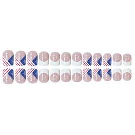 4th of July Press on Nails Square Short Fake Nails with American Flag Designs White French Nails Press ons Glossy Glue on Nails Independence Day False Nails Nude Stick on Nails for Women 24Pcs