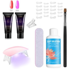 AIJIMEI Poly Nägel Gel 15ml,2Farben Nail Extension Gel Kit Mit Slip Solution Dual Forms Nagel Pinsel,UV/LED Nagellack Gel Poly Gel Starter Set für Starter Nail Art Nageldesign DIY(Nude,Rose Pink)