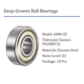 Kozelo 10pcs 6000-ZZ Deep Groove Ball Bearings - [10mm Bore x 26mm OD x 8mm Thick] Double Shielded P6 Bearing for Industrial Equipment, Chrome Steel, Z3