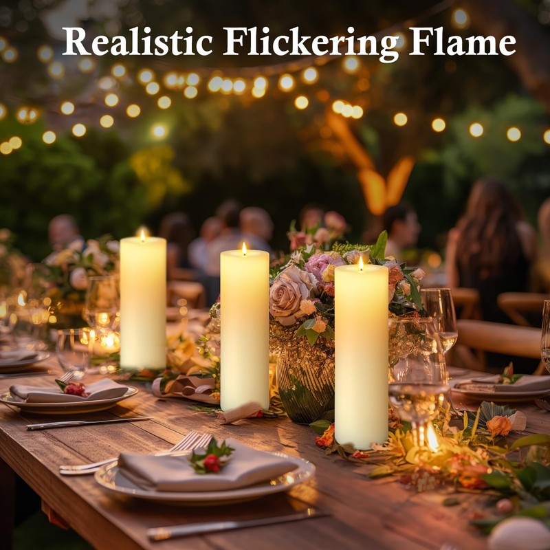 14" x 4" Large Outdoor Candles, Waterproof Flickering LED Flameless