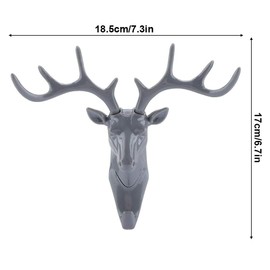 Duokon Animals Deer Head Hook Hanger Rack Holder Wall Mount Bathroom Kitchen Home Office Organizer for Hat Towel Key Holder(Gray)