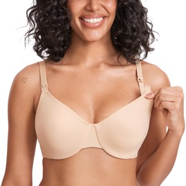 Gratlin Women's Underwire Nursing Bras Minimizer Maternity Bra Support Coverage Breastfeeding Bralette Beige 40DD