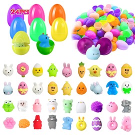 24Pcs Prefilled Easter Eggs with Animal Mochi Squishy Stress Relief , Kawaii Easter Basket Stuffers, Party Favors, Classroom Prizes (Multicolor 24Pcs)