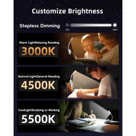 Lucarni - Paquete de 2 luces de lectura para libros en la cama, luz LED de lectura con clip de batería AAA con 3 colores y atenuación continua, portátil y ultraligero con tiempo de funcionamiento