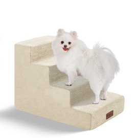 GGIB Dog Stairs for Small Dogs Cats Dog Steps for High Bed with Removable Washable Cover Beige 4-Step