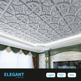 Art3d Drop Ceiling Tiles 2x2, Glue-up Ceiling Panel, Fancy Classic Style, Argent Silver