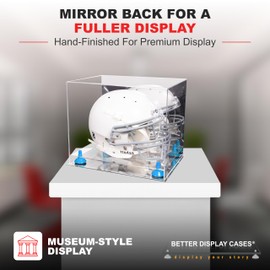 Acrylic Display Case for Full Size Football Helmet, Premium Football Display Case with Mirror Base & L Blue Risers Protects Memorabilia & Collectibles, Dimensions 14.5" L x 11" W x 12" H. (V44/A002)