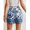 WDIRARA Women's Loose Boho Casual Summer Shorts Floral Print Elastic