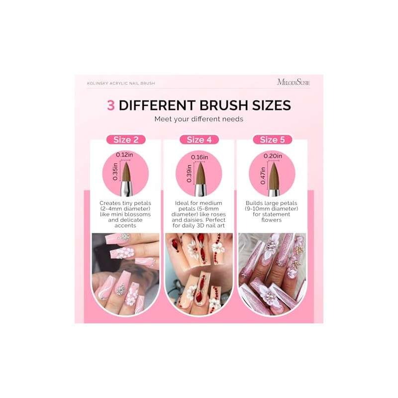 MelodySusie Pincel para uñas acrílicas 3D Kolinsky, pincel profesional para