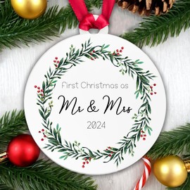 First Christmas as Mr and Mrs 2024 Wedding Bauble Christmas Tree Decoration Gift