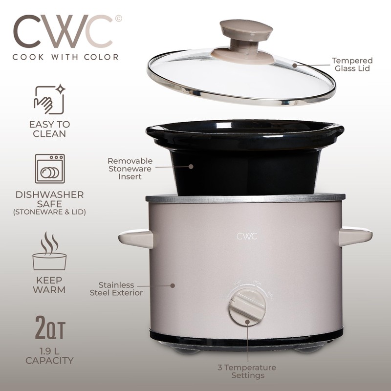 COOK WITH COLOR 2QT Mini Electric Round Slow Cooker -