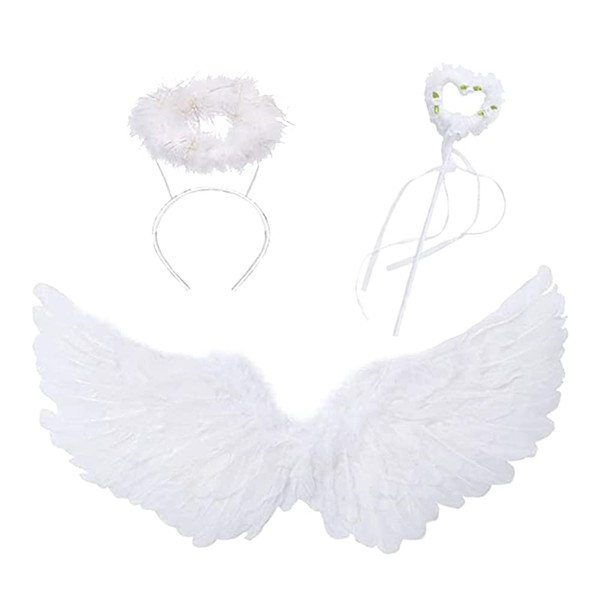 Anyingkai Angel Wings Children, Angel Wings with Halo, Angel Costume Set, Feather Wings Angel, Girls Angel Wings, Angel Fairy Wings Made of Feathers, Children's Wings Angel