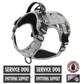 US Local Tactical Pet Chest Service Dog Harness Vest Adjustable Reflective Dog Harness with Metal Buckle for Hiking TrainingSize: M, Color: GrayCamo