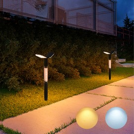 EMANER Solar Flood Lights Outdoor, Big Solar Driveway Lights, Tunable White Pathway Lights Warm & Cool White, Dusk to Dawn Walkway Lights Solar Powered for Garden Sidewalk Yard (2Pack)