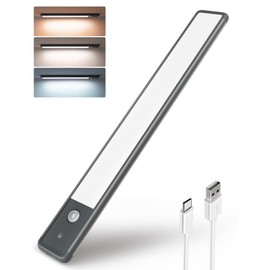 EZVALO Under Cabinet Lighting, 98LED Dimmable Motion Sensor Closet Lights, 1900mAh Rechargeable Under Counter Light, 3 Color Temps, Wireless Night Lights for Drawer, Wardrobe, Kitchen, Hallway(1 Pack)