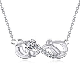 POPLYKE Two Cat Infinity Necklace for Women Sterling Silver Cat Necklace Jewelry Cat Lovers Gifts