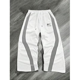 Men's Side Stripe Drawstring Waist Sweatpants, Casual Regular Fit Pocket Straight Leg Pants for Fall & Winter, Men's Trousers for Daily Wear - Color: Black, Size: XXL