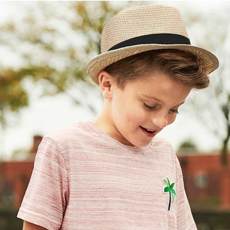 Boolavard Kids Girls Boys Summer Fedora Straw Hat Wide Brim