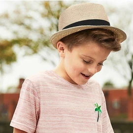 Boolavard Kids Girls Boys Summer Fedora Straw Hat Wide Brim Floppy Beach Sun Visor Hat, black