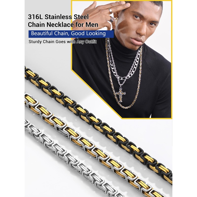PROSTEEL Byzantine Link Chain Men Necklace 6 MM Chains Grunge