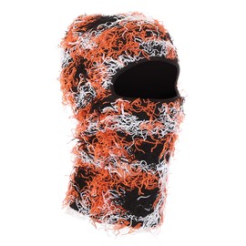 PATIKIL Distressed Balaclava Ski Mask, Balaclava Camo Knitted Face Mask Windproof Full Face Cover for Women Men Outdoor Sports, Black/Orange